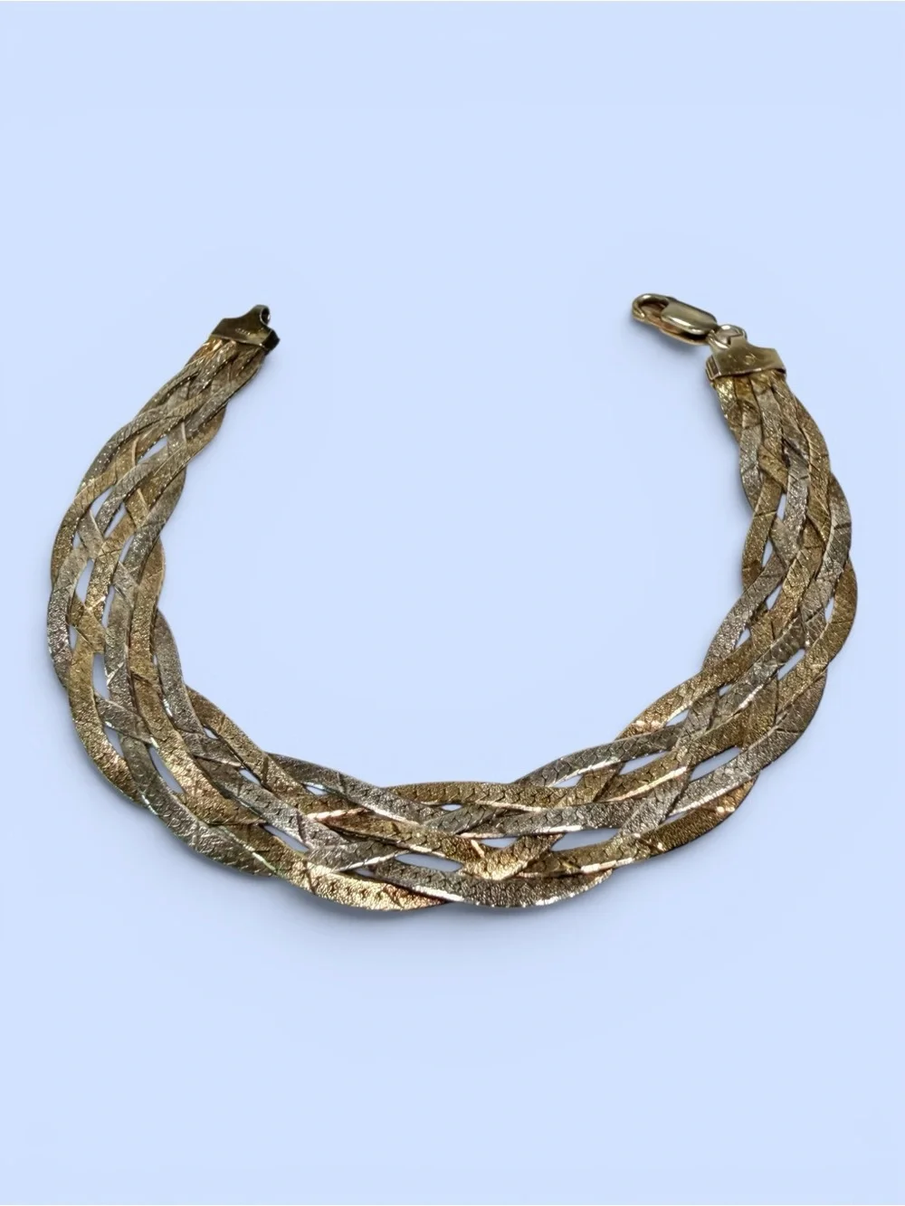 Vintage Tri-Color Braided Bracelet .925 Sterling Silver, Yellow & Rose Gold Wash